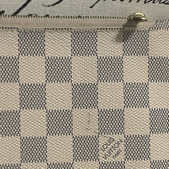 LOUIS VUITTON Damier Azur Neverfull MM GM Pochette Leather Wristlet Gold Zip - Picture 10 of 16